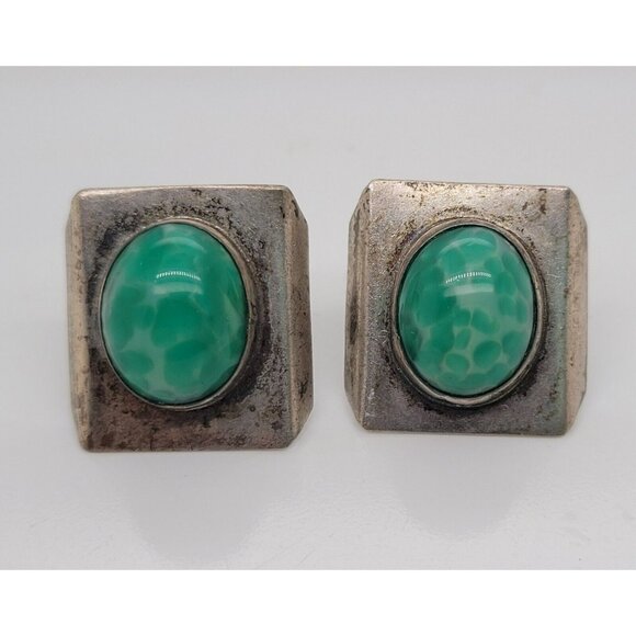 VTG Taxco Mexico Sterling Silver & Peking Glass Screw Back Artisan Earrings! 123 - Picture 7 of 8